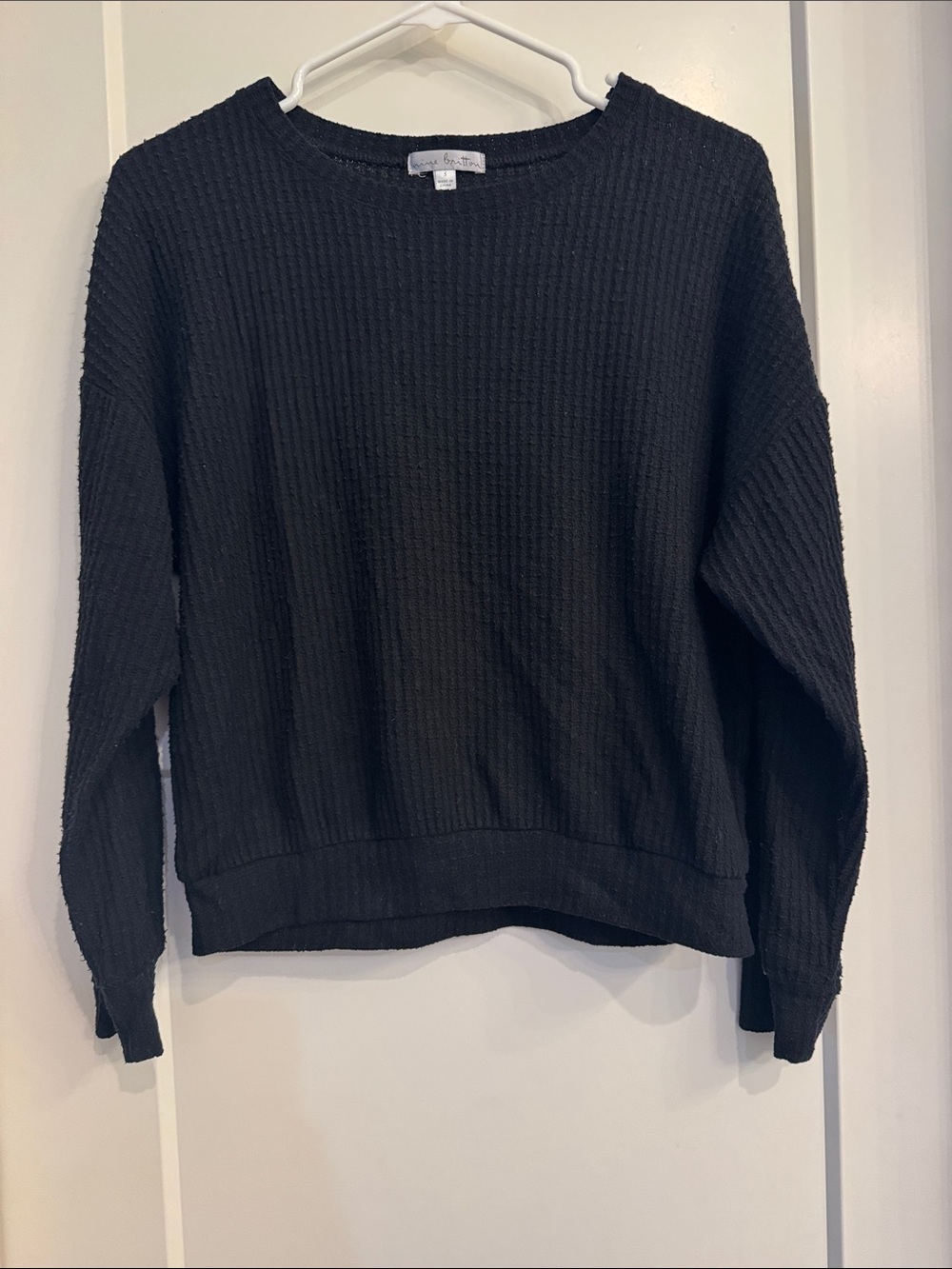 nine britton Black Waffle Knit Crewneck Long-Sleeve Shirt